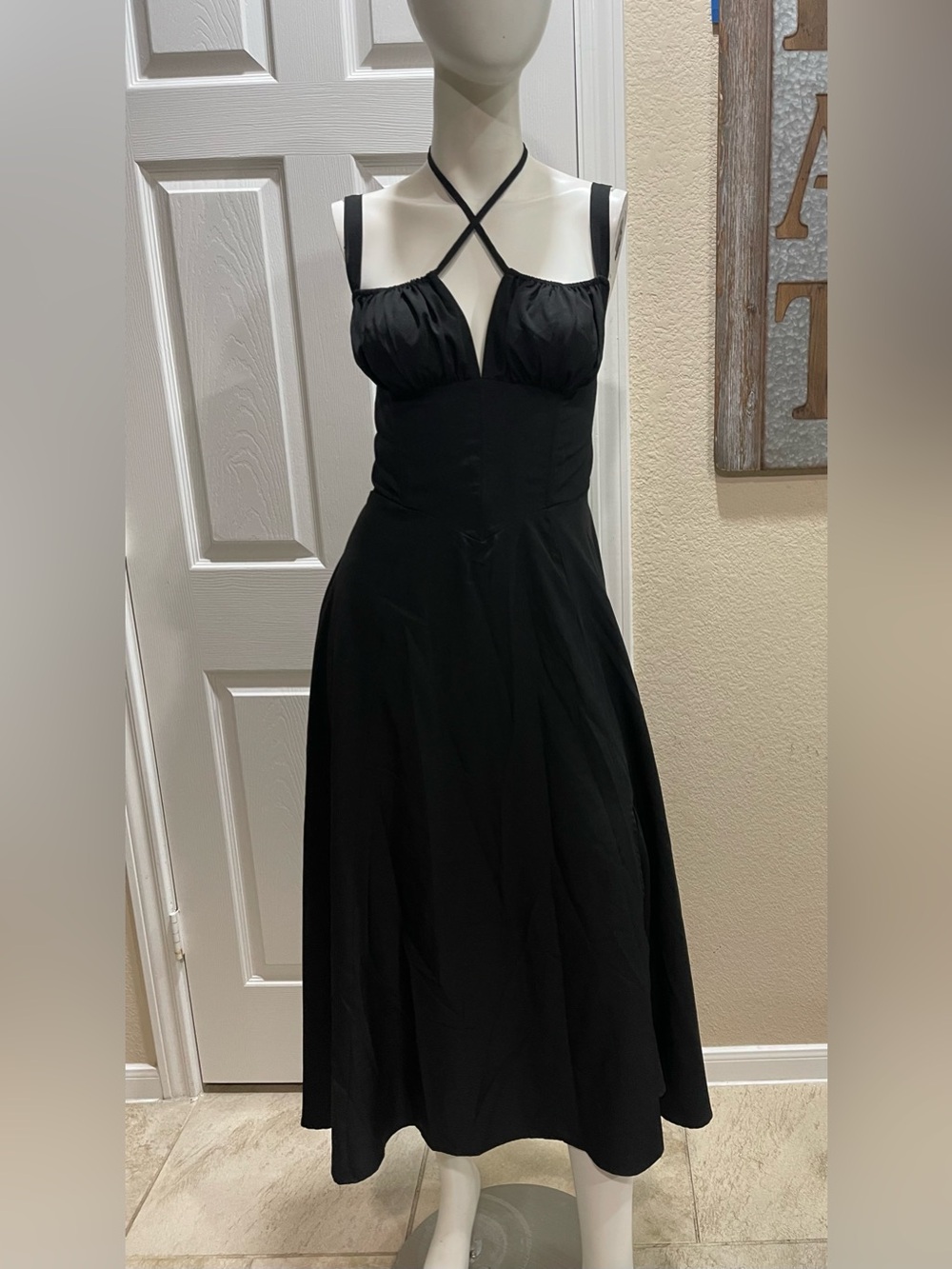 Marthea Black Halter Neck Slit Midi Dress Bust Detail Size Medium